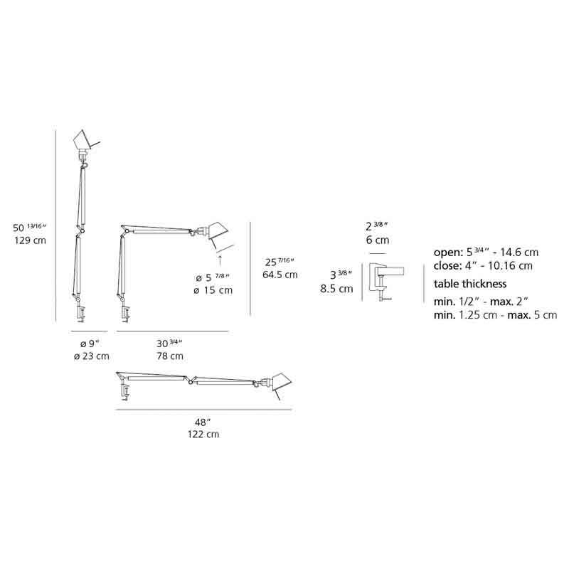 Artemide TOL001 Tolomeo Classic Max 100W E26 Table Light with Clamp - Seginus Lighting