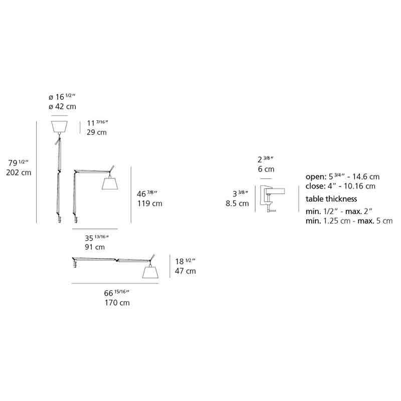 Artemide TLM200 Tolomeo Mega 31W LED Dimmable Aluminum Table Light with Clamp - Seginus Lighting